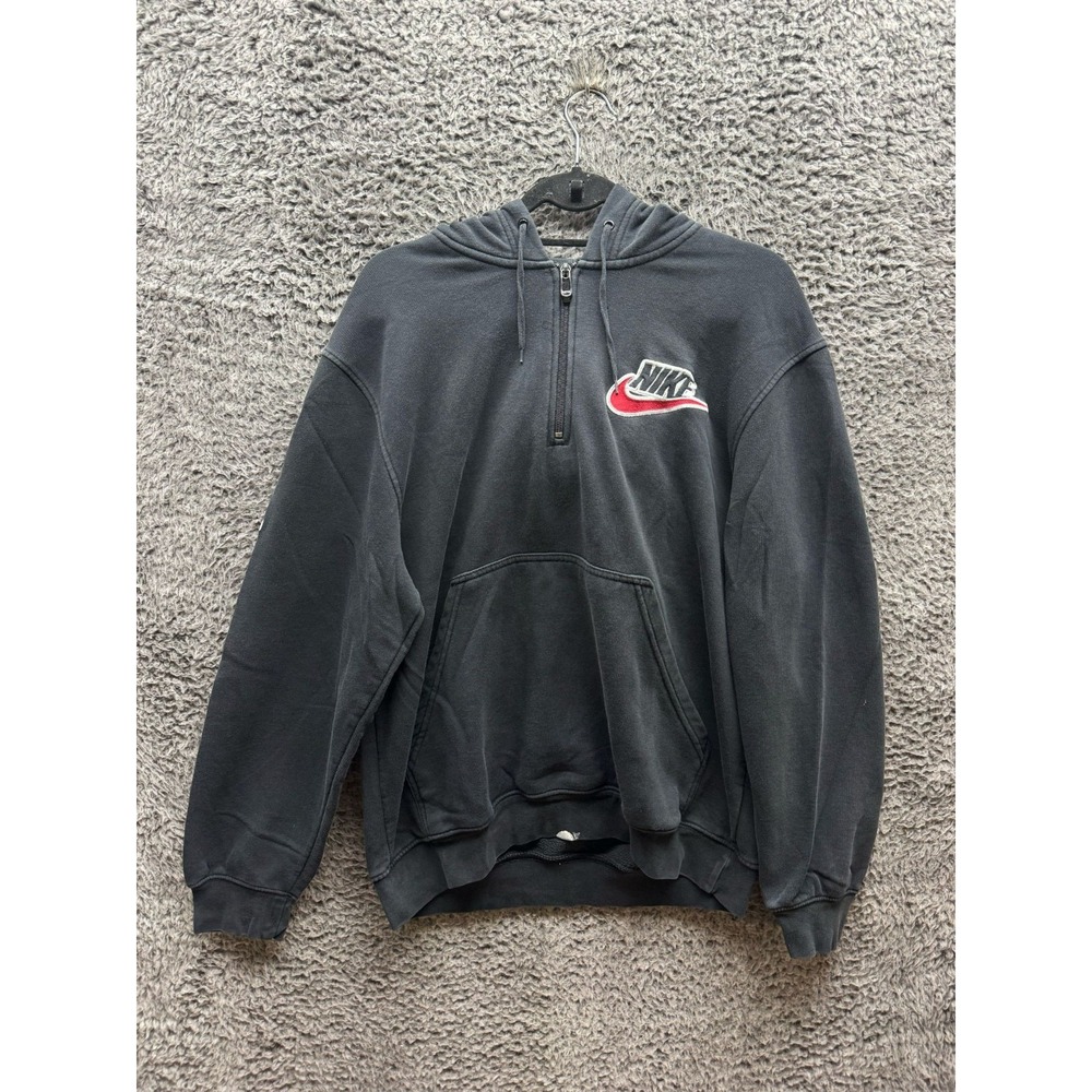 Vintage Nike Pullover Quarter Zip Hoodie Sweater Black Mens Size M Y2K 90's